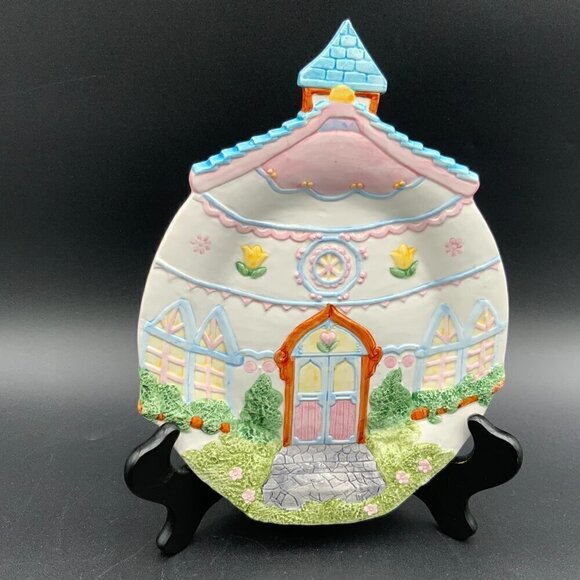 1993 Omnibus Easter Spring Dish EUC Pastel Colors Church Building - Picture 2 of 8